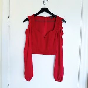 Fashion Nova Sweetheart Cold Shoulder Crop Top, Red